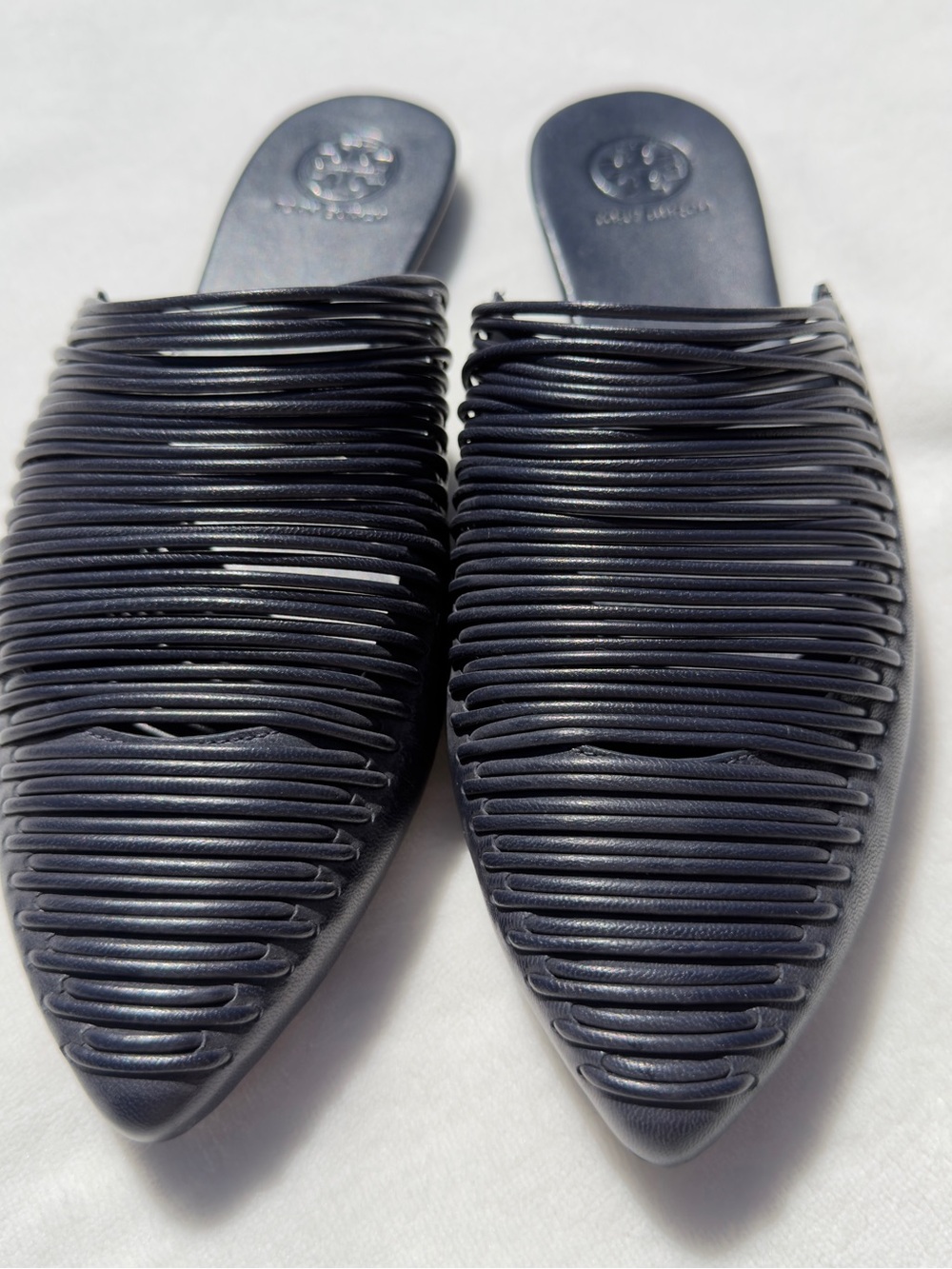 Tory Burch Navy Layered Strap Pointed Slide